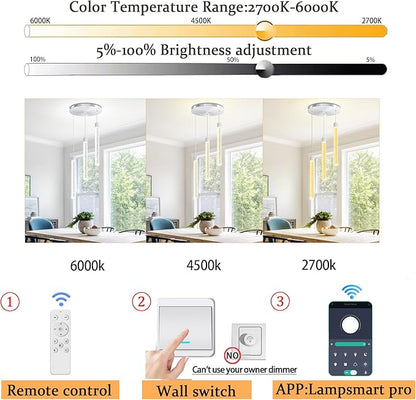 Modern Led Crystal Column Chandelier 3-Light Silver LED Pendant Light for Kitchen Island Foyer Entryway Dimmable Hanging Pendant Lighting 2700K-6000K