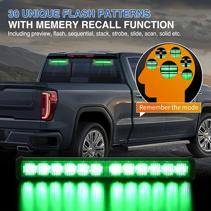 Nilight 24LED Emergency Strobe Traffic Advisor Light Bar 2 in 1 Green Dash Warning Safety Flashing Lights Front/Rear Windshield Construction Lights for Trucks Cars Plow Police Firefighter Vehicles