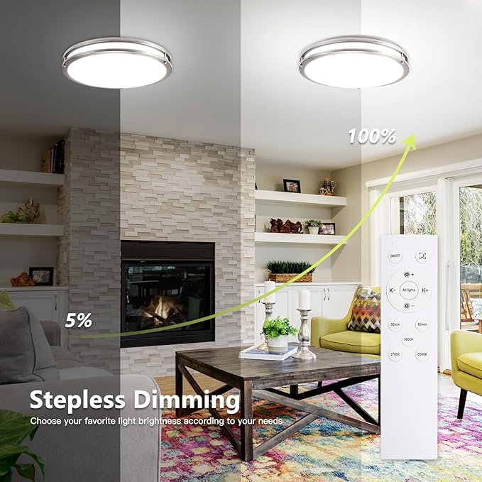 Flush Mount Ceiling Light - 2 Pack 36W 3000K/3500K/4000K/5000K/6000K Dimmable Led Ceiling Light Fixture for Kitchen Hallway Bedroom Bathroom (2, Brushed Nickel, 17.5 Inch)