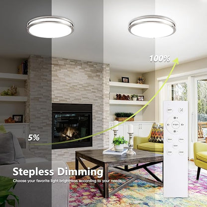 Flush Mount Ceiling Light - 2 Pack 36W 3000K/3500K/4000K/5000K/6000K Dimmable Led Ceiling Light Fixture for Kitchen Hallway Bedroom Bathroom (2, Brushed Nickel, 17.5 Inch)