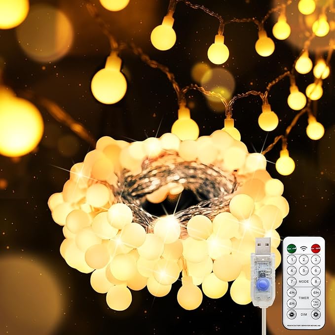 suddus Globe String Lights, 100 Led String Lights Plug in, Indoor Fairy Lights for Classroom, Backyard, Patio, Garden, Party, Bedroom, Living Room,Wall, Warm White