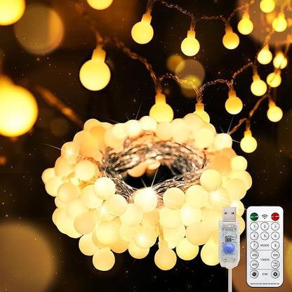 suddus Globe String Lights, 100 Led String Lights Plug in, Indoor Fairy Lights for Classroom, Backyard, Patio, Garden, Party, Bedroom, Living Room,Wall, Warm White