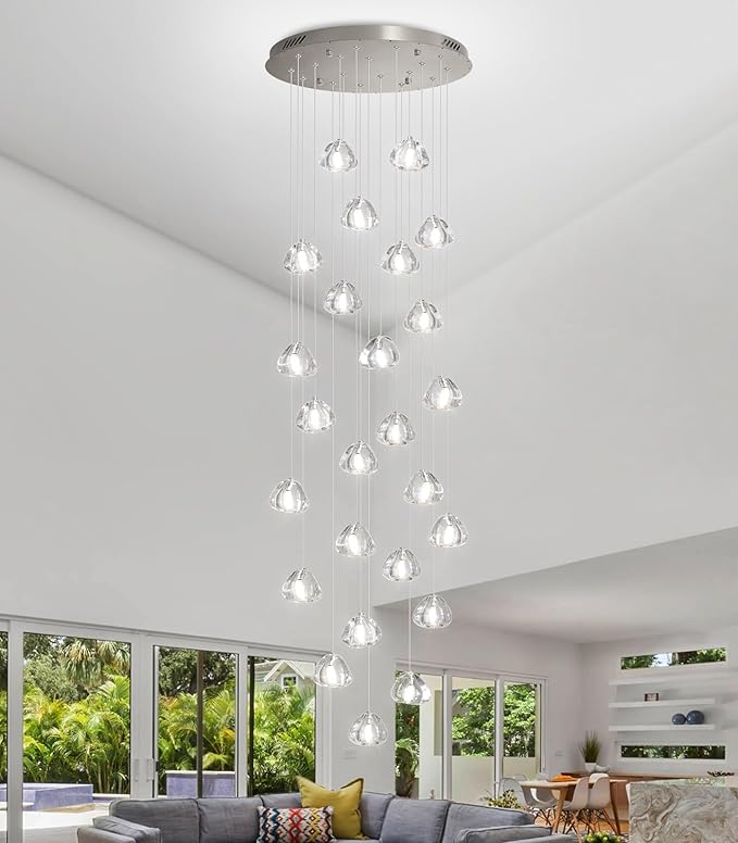 HAIXIANG 157 Inches Long Chandelier Bubble Crystal Balls Glam Chandeliers Dimmable Light High Ceiling Pendants Light Adjustable Large Size Lighting Fixtures Antique Gold