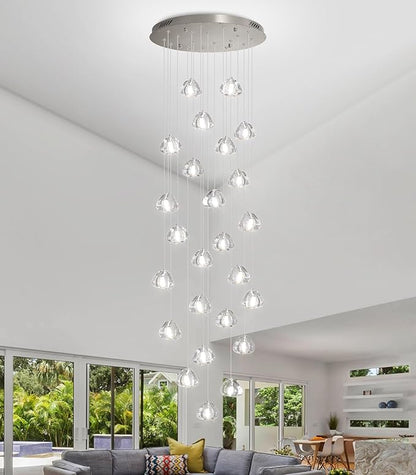 HAIXIANG 157 Inches Long Chandelier Bubble Crystal Balls Glam Chandeliers Dimmable Light High Ceiling Pendants Light Adjustable Large Size Lighting Fixtures Antique Gold