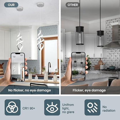 EIDISUNY 3Pack Pendant Light Fixture, 15W Chrome Spiral Led Chandelier Hanging Lamp, 3000K-6000K, Dimmable Pendant Lamp, Adjustable Height Pendant Light for Kitchen Island Dining Room Bedroom Cafe