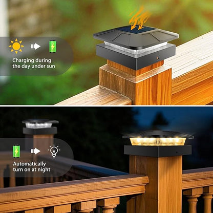 Peasur 4x4in Solar Post Cap Lights Outdoor with 3 Modes, 8 Packs Fence Light Solar Powered Waterproof for Wood/Vinyl Posts for Deck Yard Garden Patio Outside