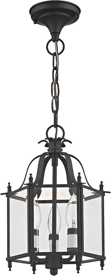 Livex Lighting 4403-07 Home Basics 3 Light Bronze Hanging Lantern or Flush Mount Chandelier with Clear Beveled Glass
