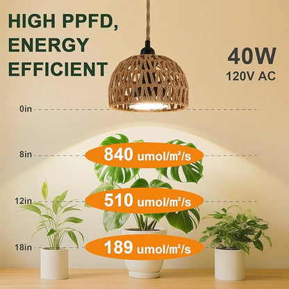 Hanging Grow Lights for Indoor Plants, Full Spectrum Plant Light, with Timer and 15FT Power Cord, 30W Pendant Plant Lights for Indoor Growing, Garden, Flowers, Greenhouse (4000k)