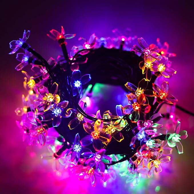 JACUXLSS Easter Pastel Flower String Lights Indoor Bedroom Decorations, 33ft 100 LED USB Plug-in Fairy Cute Cherry Blossom Froal Lamp for Patio, Garden Party, Christmas, Birthday Decor (Multicolored)