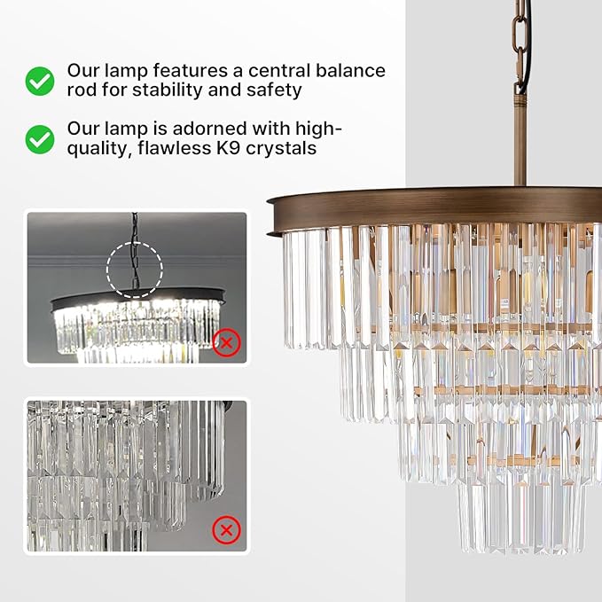 Modern Crystal Chandeliers For Dining Room: 24 Inch Antique Copper Vintage Chandelier Over Table - 4 Tiers Round Ceiling Pendant Lighting Fixture For Living Room Kitchen Island Bedroom Entryway Foyer