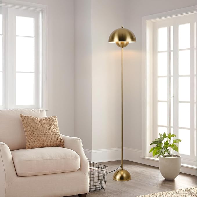 COSYLUX Modern Floor Lamp for Living Room, Industrial Tall Standing Lamp for Bedroom, Metal Shade Reflecting Light Reading Floor Lamp for Office, Nursery Room, Corner(Bright Gold)