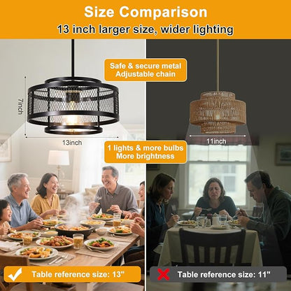 Modern Pendant Lights Kitchen Island, Black Pendant Light Fixtures with 13" Metal Cage, Industrial Farmhouse Hanging Pendant Lights Fixture for Kitchen Island Dining Room Bedroom Hallway Entryway