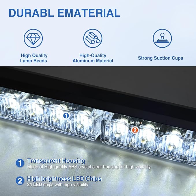 Nilight 24LED Emergency Strobe Traffic Advisor Light Bar 2 in 1 White Dash Warning Safety Flashing Lights Front/Rear Windshield Construction Lights for Trucks Cars Plow Police Firefighter Vehicles