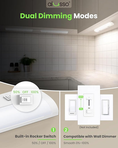 ALUSSO 12 Inch LED Under Cabinet Lighting Hardwired 120V, 5CCT Color Selectable 2700K-5000K Dimmable 6W 480LM High Brightness, CRI 90+ Strip Linkable Under Counter Lights for Kitchen Sink, 1 Pack