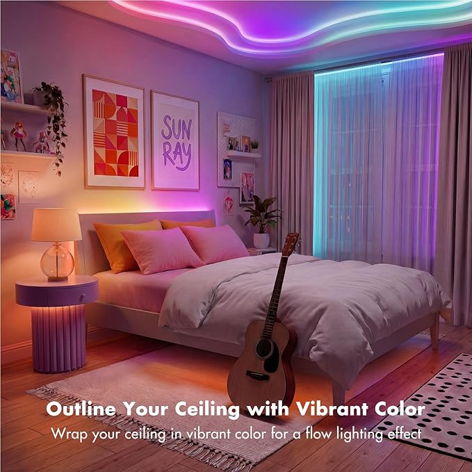 IC Smart RGB LED Strip Lights, 130FT LED Lights for Bedroom, App Control/Remote Control, Music Sync, DIY Design, Rainbow Chasing Effects, Strip Lights for Home, Party Decor