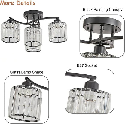 Crystal Chandelier, Modern Elegant Ceiling Light E26 Base Easy Installation Durable Metal Frame for Living Room Bedroom Dining Room,Black