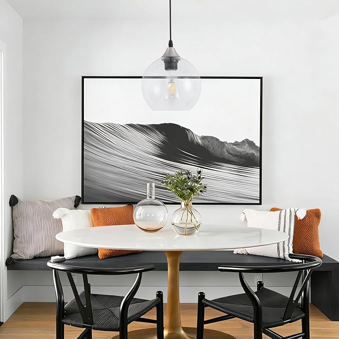 Clear Raindrop Glass Pendant Light Seeded Bubble Glass Shade Plug in Swag Lamp with Dimmable Switch 16.4 Ft Cord for Kitchen Island Dining Room Modern Farmhouse （Bulb not Included）
