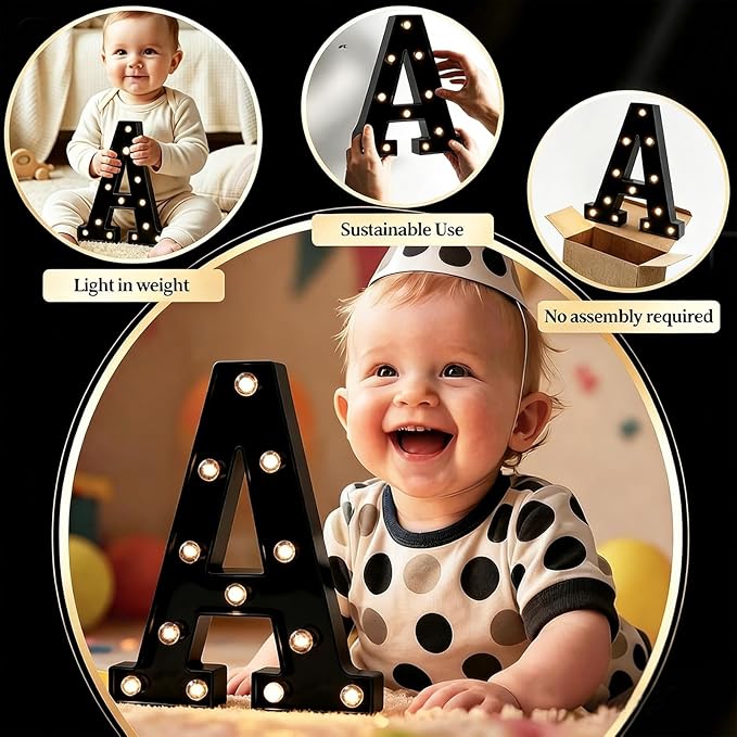 Light Up Black Alphabet Marquee Letters Sign LED Marquee Number Lights Sign for Night Light Home Bar Christmas Lamp Birthday Party Wedding Decoration R