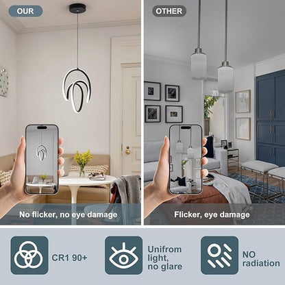 Modern Pendant Lights Fixtures, 4000K LED Black Pendant Light for Kitchen Island, Kitchen Pendant Lighting,Chandeliers for Dining Room Hanging Lights, 1 Pack