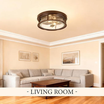 Ceiling Light Fixtures Flush Mount Light, 2 Bulb with Glass Flush Mount Ceiling Lights Fixture Bedroom, Indoor Outdoor Ceiling Lights for Porch Hallway Kitchen