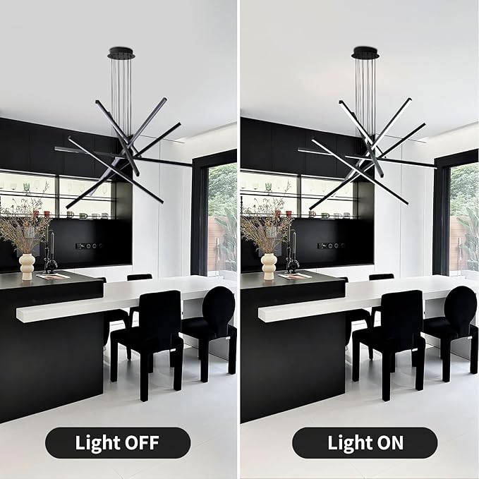 JAYMP Modern LED Chandeliers Dimmable Pendant Light Fixture for Living Room Dining Room Foyer DIY Shape Sputnik Floating Sculptural Art Hanging Lamp (Black, 6-Lights)