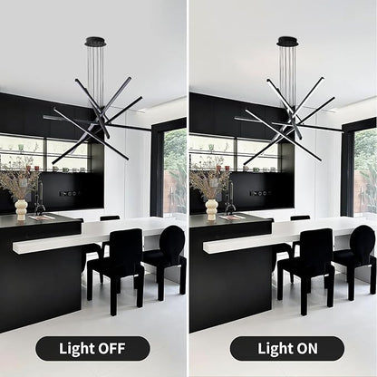 JAYMP Modern LED Chandeliers Dimmable Pendant Light Fixture for Living Room Dining Room Foyer DIY Shape Sputnik Floating Sculptural Art Hanging Lamp (Black, 6-Lights)