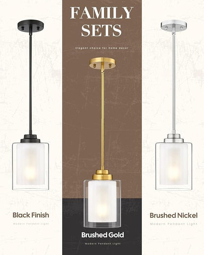 TENGXIN Modern Pendant Light,6-in Brushed Gold Modern Pendant Light for Kitchen Island,Hanging Ceiling Light Fixture,Farmhouse Pendant Lighting for Dining Room Bedroom Bar Office 2Pack,TXPLBG02-2PK-L