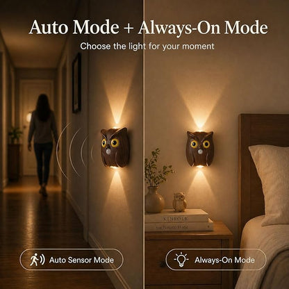 2-Pack Walnut Owl Wall Lamp, Cute LED Night Light for Bedroom Decor, Warm Ambient Lighting for Kids Room, Nursery & Hallway, Creative Animal Wall Light, Gift for Home Decoration