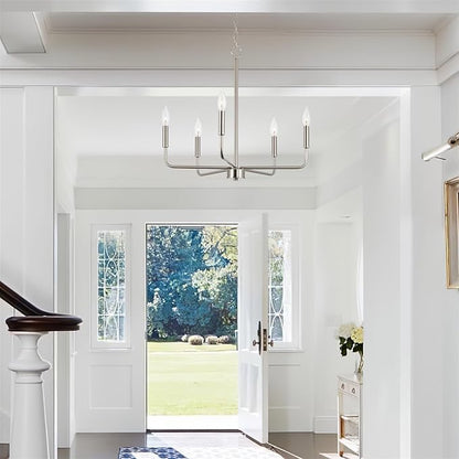 Kira Home Camille 22" Modern 5-Light Chandelier, Minimalist Candle-Style Silver Hanging Fixture, Brushed Nickel Finish