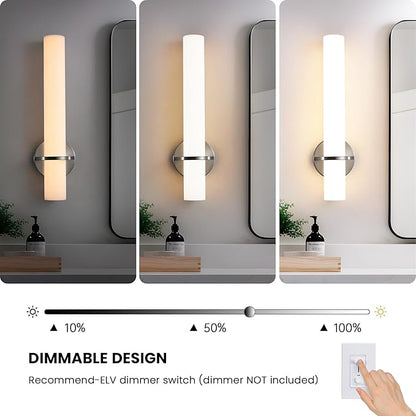 AIJIASI Brushed Nickel Bathroom Sconces Wall Lighting 18W LED Dimmable Vanity Light Fixture, 3000K Modern Wall Light Fixtures Indoor Wall Lamps for Bedroom Living Room Mirror Hallway Porch 18 inch