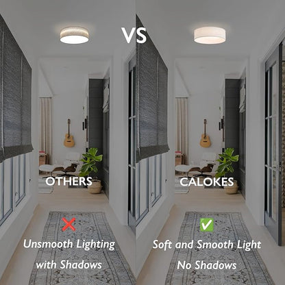 CALOKES 13" White Fabric Flush Mount Ceiling Light, 24W 3000K LED Closed to Ceiling Light Fixture with Classic Linen Drum Design for Bedrooms, Kitchen, Dining Room, Hallway