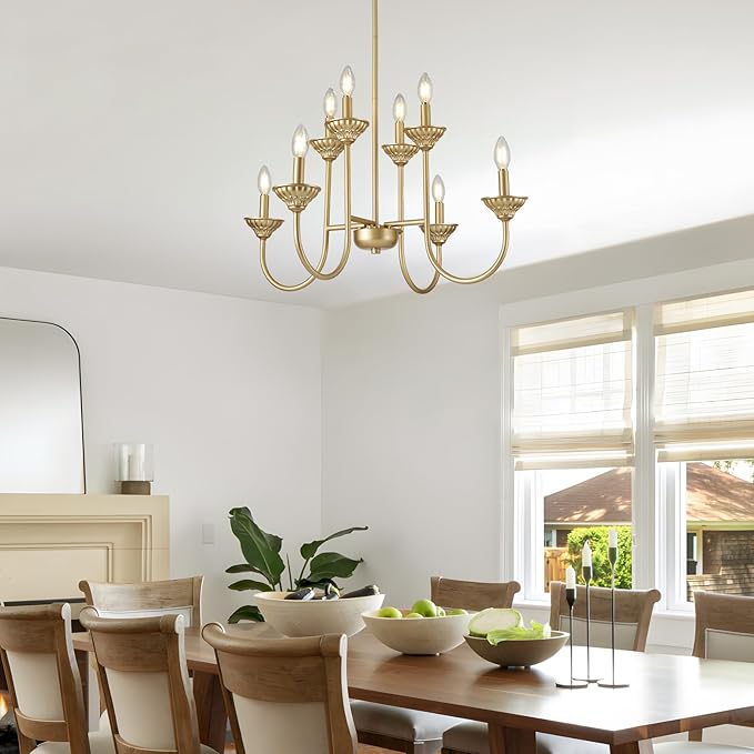 29" French Country Chandelier, 6-Light Farmhouse Pendant Light, Vintage Rustic Candle Lighting Fixture for Dining Room, Bedroom, Kitchen Island, Entryway, Living Room