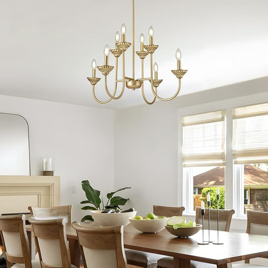 29" French Country Chandelier, 6-Light Farmhouse Pendant Light, Vintage Rustic Candle Lighting Fixture for Dining Room, Bedroom, Kitchen Island, Entryway, Living Room