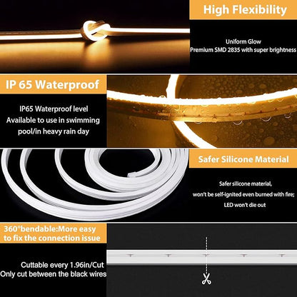 Lamomo LED Strip Lights, Tunable White Neon Rope Lights with Remote, 32.8Ft Dimmable 3000K-6000K Flexible Led Light Strip, Waterproof Silicone 24V Neon Lights for Bedroom Home Decor