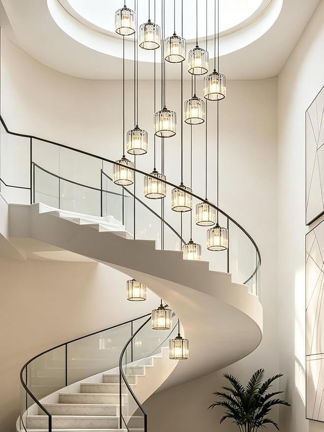 Long Chandeliers for High Ceilings,Modern Crystal Pendant Light,Raindrop Drop Lamp,Hanging Flush Mount Lighting Fixtures for Spiral Staircase,Foyer,Entryway,Living Room,Black (18 Lights)