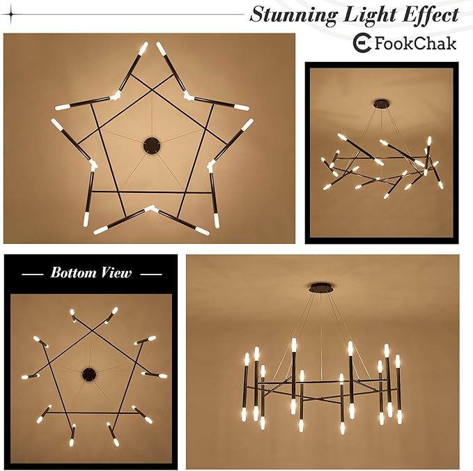 Modern Black Chandelier 56" Circle Round Light Fixture Large Dining Room Metal Chandelier Over Table 20 Light Contemporary Chandeliers Lights for Living Room Master Bedroom Foyer, G9