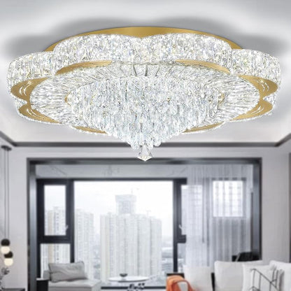 Modern Crystal Chandelier for Living Room 32in Gold Crystal Raindrop Ceiling Light for Room Bedroom LED Dimmable 3000-6000K
