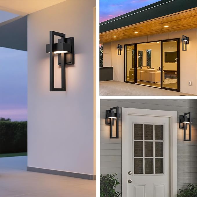 Modern Outdoor Wall Light, 15W LED Exterior Lighting Fixture, 3000K Warm White Matte Black Wall Sconce for Front Door, Porch, Garage and Patio