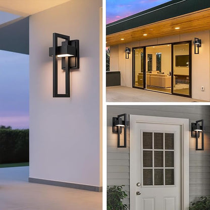 Modern Outdoor Wall Light, 15W LED Exterior Lighting Fixture, 3000K Warm White Matte Black Wall Sconce for Front Door, Porch, Garage and Patio