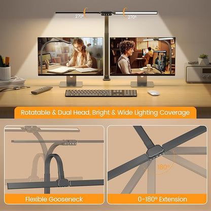 SIBRILLE Upgraded Desk Lamp for Home Office - Dimmable Computer Desk Light with Remote, Modern Architect Task Lamp with Color Changing, Flexible Desktop Lamp with Gooseneck for Monitor, Double Head