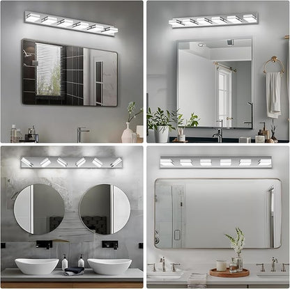 Modern LED Bathroom Lights Fixtures 6-Light,Stainless Steel Chrome Acrylic Wall Lighting,Vanity Lights for Bathroom Over Mirror 6000k 41in