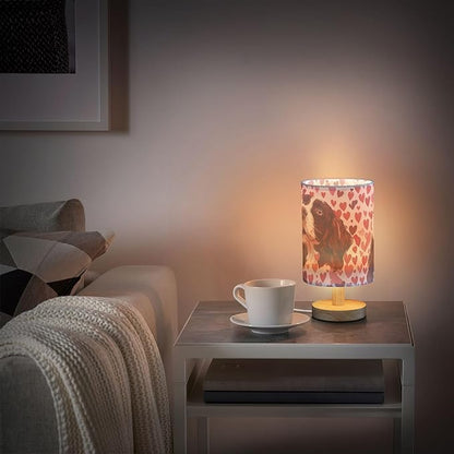 Bedside Table Lamp Springer Spaniel Dogs Heart Nightstand Lamp with Wood Desk Lamps for Bedroom Living Room Nursery Office Home Decor