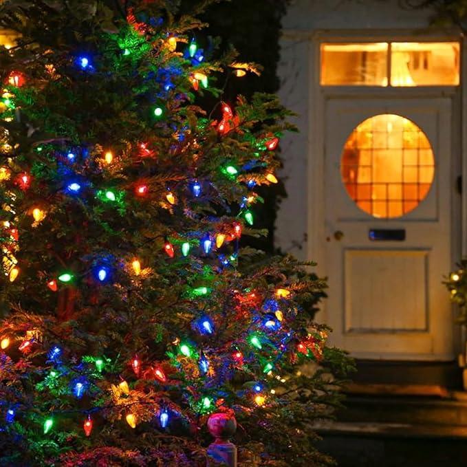 ITICdecor C6 Solar String Lights Outdoor Waterproof, 23FT 50LED Solar Christmas Lights Fairy Lights Decor, 8 Lighting Mode, Christmas Decorations for Xmas Tree Patio Party Decor(Multicolor)