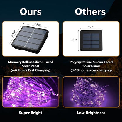 Selarlyt 2-Pack 200 LED Solar Fairy Lights Outdoor, Upgraded Oversize Lamp Beads & Super Bright Solar String Lights Outoor, 8 Modes Solar Lights for Garden Patio Decorations(Purple)