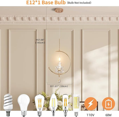 Modern Pendant Lights Kitchen Island : K9 Crystal Candle Pendant Light Fixture - 1 E12 Bulb Vintage Lighting Chandeliers for Dining Room Bathroom Bedroom Living Room Entryway