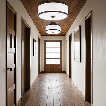 EdwarmLux 3-Light Flush Mount Ceiling Light Fixture, 12.6 " Drum Light with White Fabric Shade, Modern Close to Ceiling Light for Living Room Bedroom Dining Room Kitchen Hallway Entry (Matt Black)