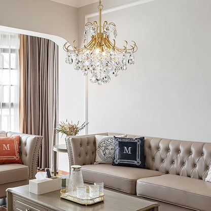 Gold Crystal Chandeliers for Dining Room, 4-Light Modern Crystal Light Fixture, Living Room Bedroom Pendant Ceiling Lamp, Luxury Hanging Light, H 17.7'' x W 18.1''