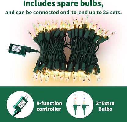 Christmas Lights 100 Count Mini colorful Lights , Christmas Tree String Lights with 8 Modes& Timer,Xmas Tree Lights Waterproof for Patio Garden Party Wedding Holiday Decor ,UL Certified (20feet)