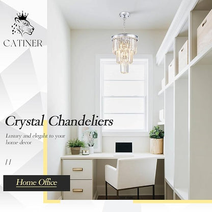 Modern Chrome Crystal Pendant Light, 3 Tiers K9 Crystal Chandelier Mini Ceiling Pendant Light Fixture for Kitchen Island Dining Room Hallway Bedroom Closet