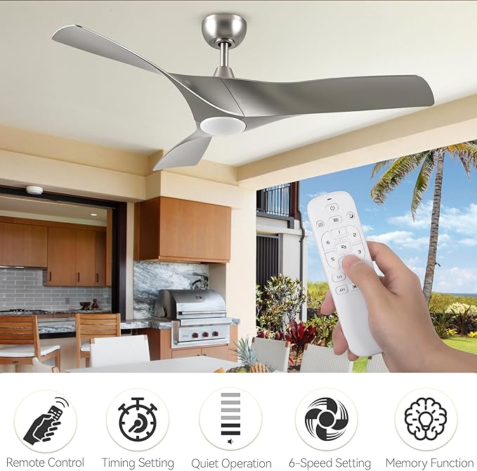 DWVO Ceiling Fan with Light, 52" Ceiling Fan with Remote, LED Tri-Color Temperature, 3 Blade Ceiling Fans Reversible 6 Speeds w/Quiet DC Motor for Bedroom, Living Room, Dining Room, Patio